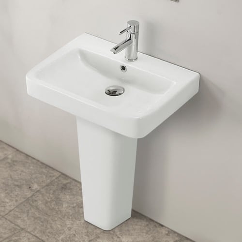 Rectangular White Ceramic Pedestal Sink CeraStyle 035300U-PED